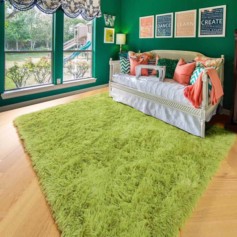 Amdrebio Grass Green Rugs for Bedroom, Fluffy Shag Area Rug 4x6 for Kids Room Living Room Baby Nursery Decor Aesthetic, Cute Furry Cool Shaggy Throw Bedside Fuzzy Plush Moss Carpet for Dorm Classroom Playroom - Image 4